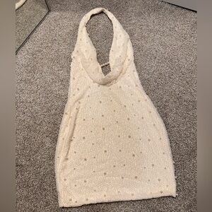 Elegant Cream Halter Dress with Beaded Details